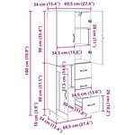 vidaXL Haut Armoire 2 Pièces Chêne noir Bois d'ingénierie et verre