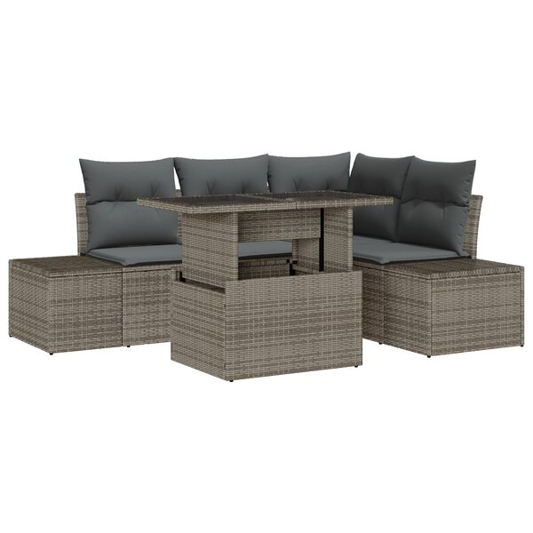 vidaXL Ensemble de canapé de jardin 5 pièces avec coussins en poly rotin gris