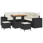 Ensemble de 8 Pièces de Canapés de Jardin avec Coussins Noir Rattan Poly Acacia