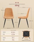 Chaises de salle à manger lot de 4 support métallique pieds réglables nettoyage facile chaises de cuisine tissu chenille pu texturé glacé marron 12_0004986