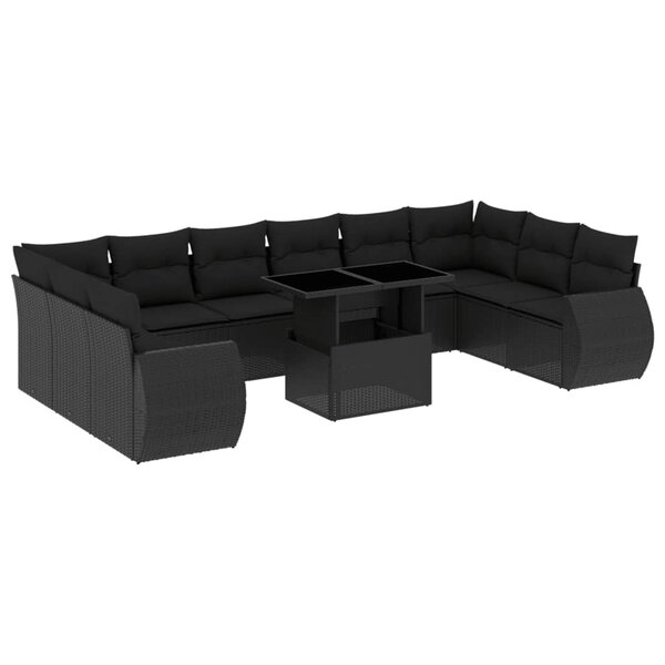 vidaXL Salon de jardin 11 Pièces avec coussins noir résine tressée