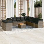 vidaXL Salon de jardin avec coussins 12 Pièces gris résine tressée