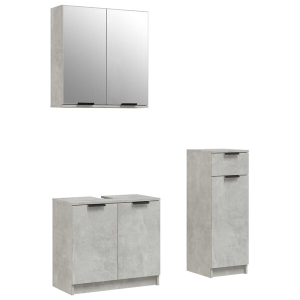 vidaXL Ensemble d'armoires de salle de bain 3 Pièces gris béton
