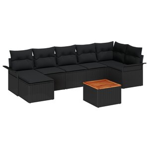 vidaXL Ensemble de canapé de jardin 8 pièces avec coussins Noir Poly Rattan Acacia