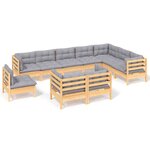 vidaXL Salon de jardin 10 Pièces avec coussins gris bois de pin massif