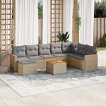 vidaXL Salon de jardin avec coussins 9 Pièces beige résine tressée