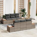 Ensemble de canapés de jardin 7 pièces avec coussins gris poly rotin acacia
