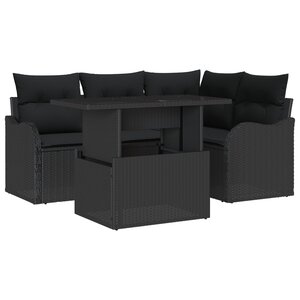 Ensemble de Canapé Jardin 5 Pièces avec Coussins Rattan Polyéthylène Noir
