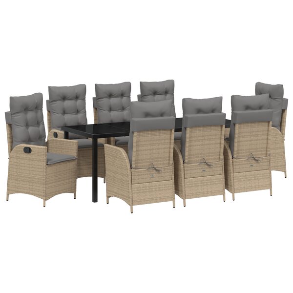 vidaXL Set de 9 Chaises de Salle à Manger de Jardin avec Coussins Beige Poly Rotin