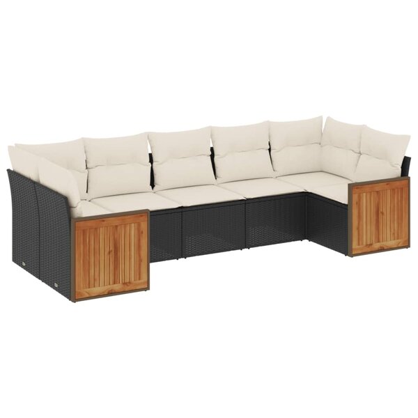 vidaXL Salon de jardin 7 Pièces avec coussins noir résine tressée