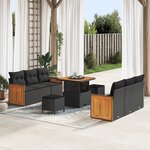 Ensemble de Canapé de Jardin vidaXL 9 pièces avec Coussin Noir Rattan Acacia