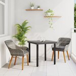 vidaXL Ensemble de repas de jardin 3 pièces en poly rattan gris