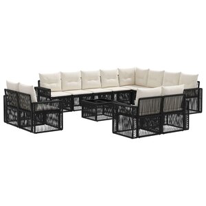 vidaXL Ensemble de canapé de jardin 13 Pièces Noir et blanc crème