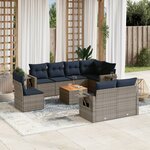 vidaXL Salon de jardin 9 Pièces avec coussins gris résine tressée