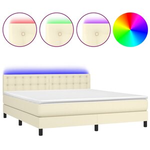 vidaXL Sommier tapissier et matelas et LED Crème 180x200 cm Similicuir