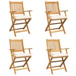 Chaises de jardin pliantes vidaXL avec coussin blanc 4 pièces en bois d'acacia solide