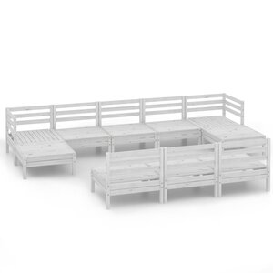 Salon de jardin meuble d'extérieur ensemble de mobilier 10 pièces blanc bois de pin massif 02_0015202