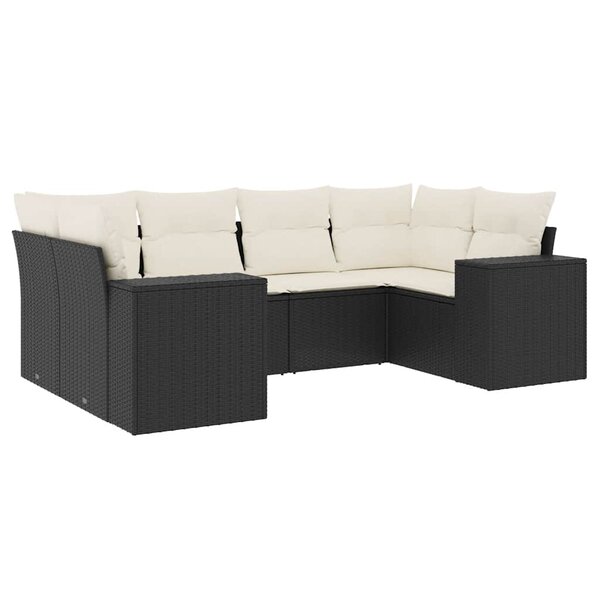 vidaXL Salon de jardin 6 Pièces avec coussins noir résine tressée