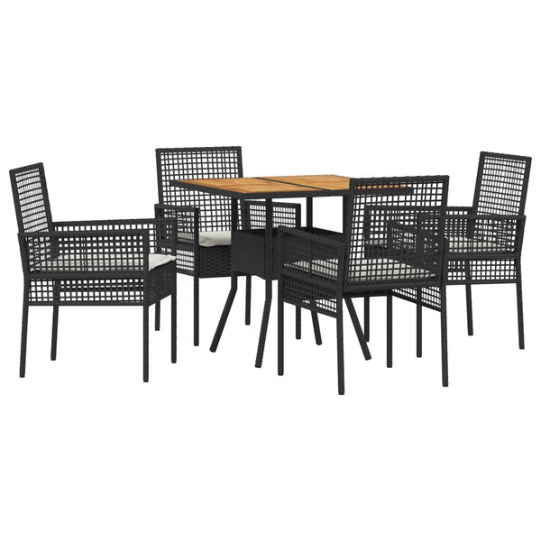 vidaXL Ensemble de Salle à Manger de Jardin 5 Pièces avec Coussins Noir Poly Rattan