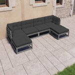 vidaXL Salon de jardin 6 Pièces avec coussins Gris Bois de pin massif