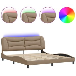 vidaXL Cadre de lit avec lumières LED cappuccino 180x200 cm similicuir