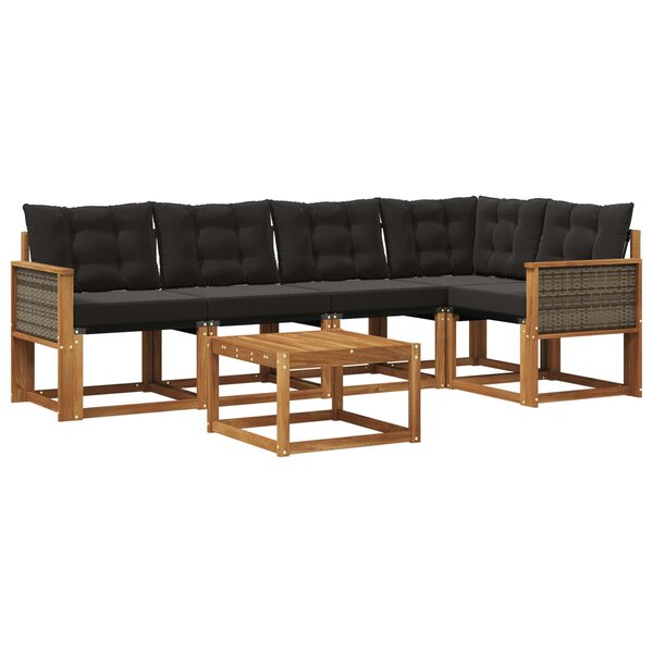 vidaXL Ensemble de canapés d'extérieur 6 pc Naturel et noir