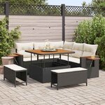 vidaXL Ensemble de canapé de jardin avec coussin 8 Pièces Noir Poly rotin