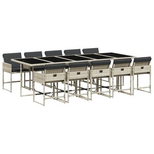 vidaXL Ensemble à manger de jardin 11Pièces avec coussins gris poly rotin