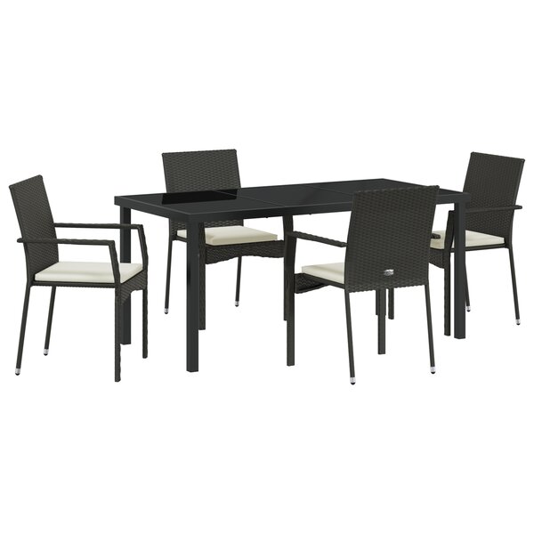 vidaXL Ensemble de salle à manger de jardin 5 pièces avec coussins Noir Poly Rattan