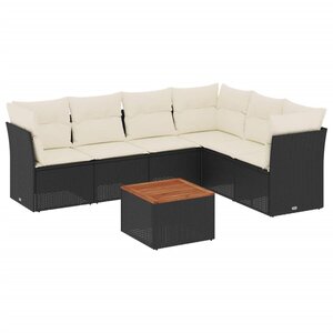 vidaXL Salon de jardin 7 Pièces avec coussins noir résine tressée