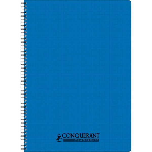 Cahier spirale 100 pages 5x5 90 g avec couverture polypropylène assortie  format 21 x 29 7 cm CONQUERANT