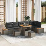 vidaXL Ensemble de canapé de jardin avec coussin 9 Pièces Gris Poly rotin