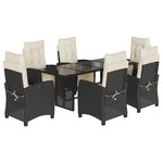 vidaXL Ensemble à manger de jardin coussins 7Pièces Noir Résine tressée