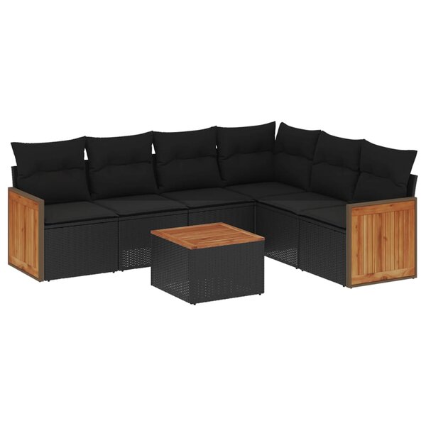 vidaXL Salon de jardin 7 Pièces avec coussins noir résine tressée
