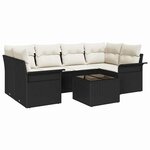vidaXL Canapé de jardin 7 pièces avec coussins en rotin synthétique noir.