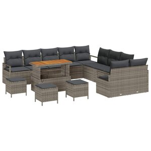 vidaXL Ensemble de canapé de jardin 14 Pièces Gris Poly rotin