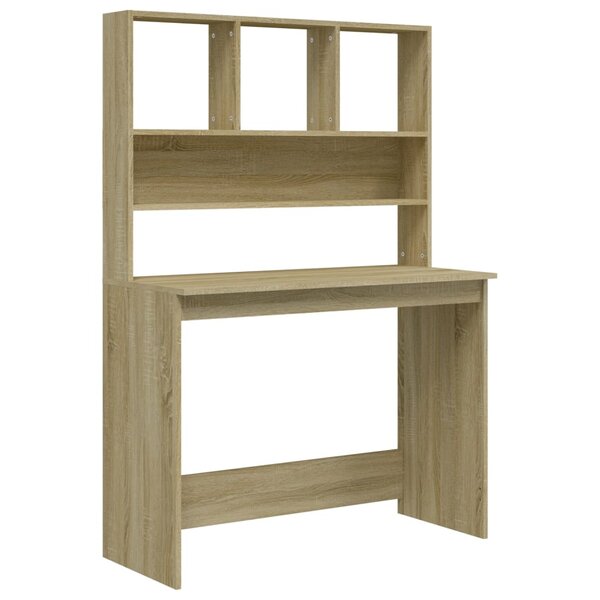Bureau table poste de travail meuble d'ordinateur informatique étude avec étagères chêne sonoma 102 x 45 x 148 cm brun 02_0023489