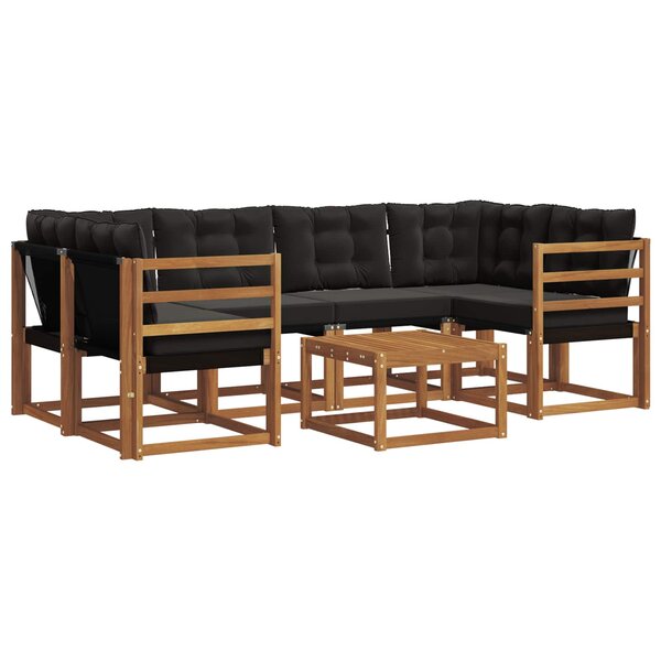vidaXL Ensemble de canapés d'extérieur 7 Pièces Naturel et Noir