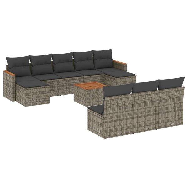 vidaXL Salon de jardin 11 Pièces avec coussins gris résine tressée