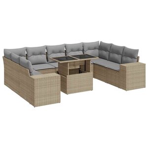 vidaXL Salon de jardin avec coussins 10 Pièces beige résine tressée