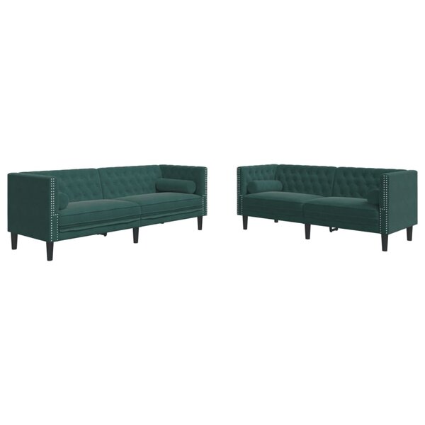 vidaXL Ensemble de canapé Chesterfield et traversins 2 Pièces vert foncé