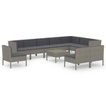 vidaXL Salon de jardin 11 Pièces avec coussins Résine tressée Gris