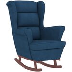 vidaXL Fauteuil à bascule à oreilles en velours bleu bois massif
