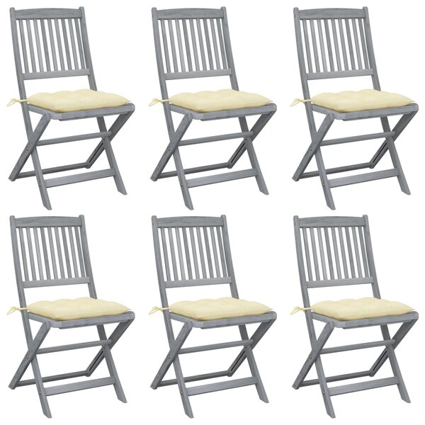 vidaXL Chaises pliables d'extérieur lot de 6 et coussins Bois d'acacia