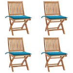 vidaXL Chaises pliables de jardin avec coussins lot de 4 Teck solide
