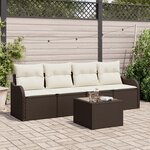 Ensemble de canapé de jardin vidaXL 5 pièces avec coussins en rotin marron