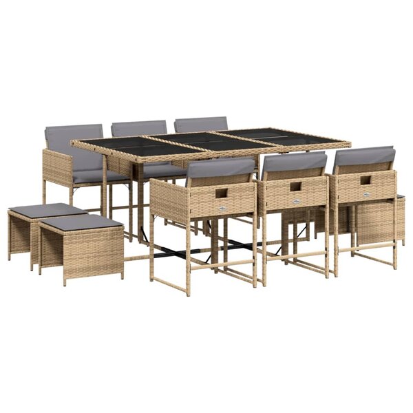 vidaXL Ensemble à manger de jardin et coussins 11 Pièces mélange beige