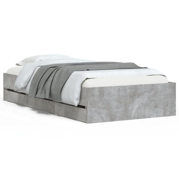 vidaXL Cadre de lit avec tiroirs sans matelas gris béton 100x200 cm