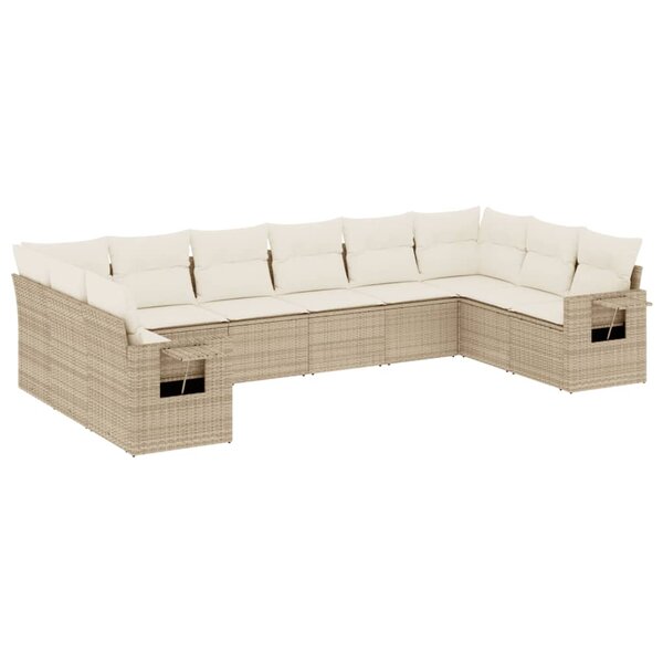 vidaXL Salon de jardin avec coussins 10 Pièces beige résine tressée