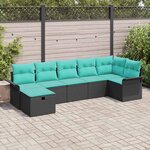 vidaXL Ensemble de canapé de jardin 7 Pièces Noir et turquoise polyrotin
